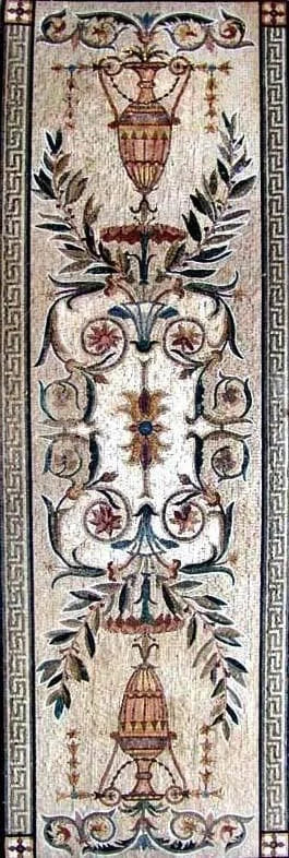 Floral Urns And Foliage - Marble Mosaic Garden Artwork - Mesh Backing