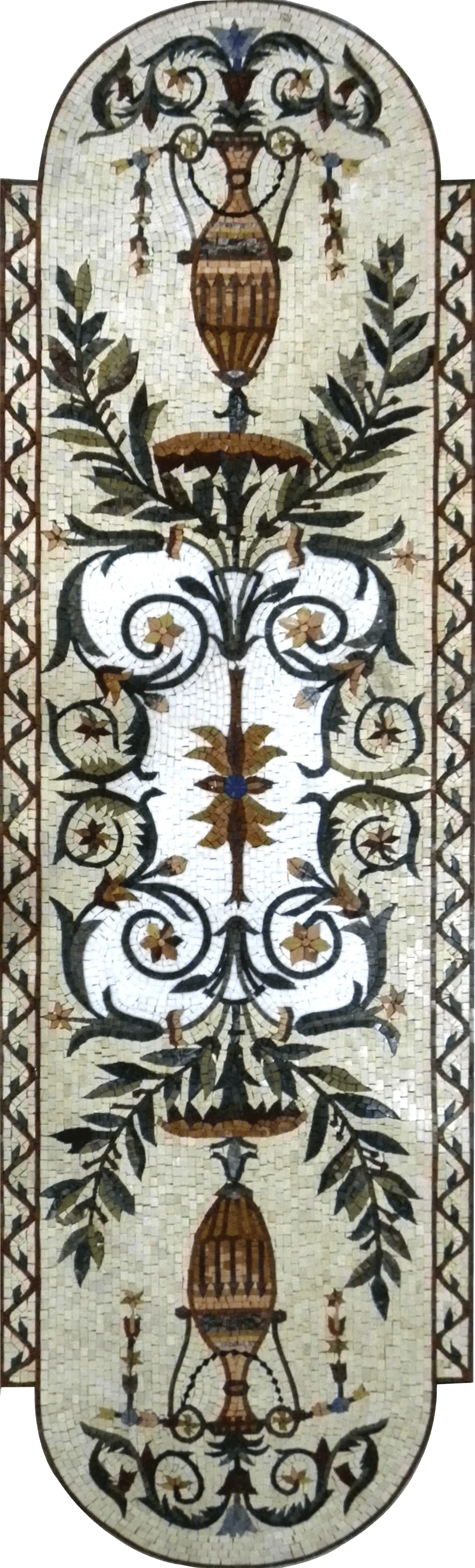 Floral Urns - Marble Mosaic Garden Artwork - Mesh Backing