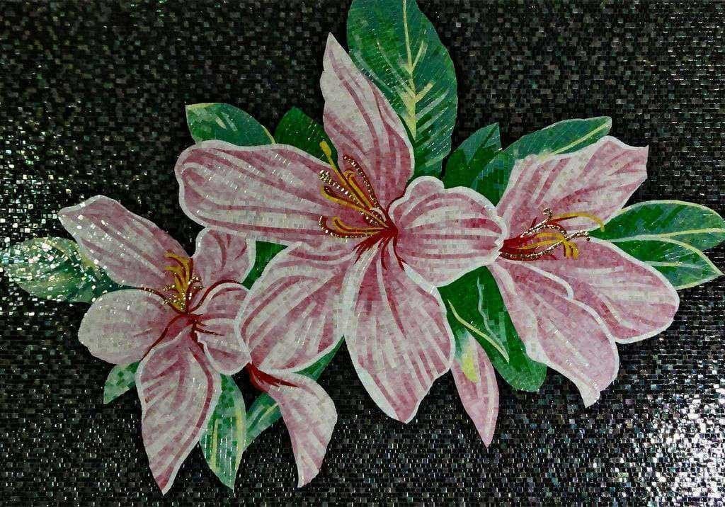 Floral Anemones - Glass Mosaic Mural Three Pink - Mesh Backing