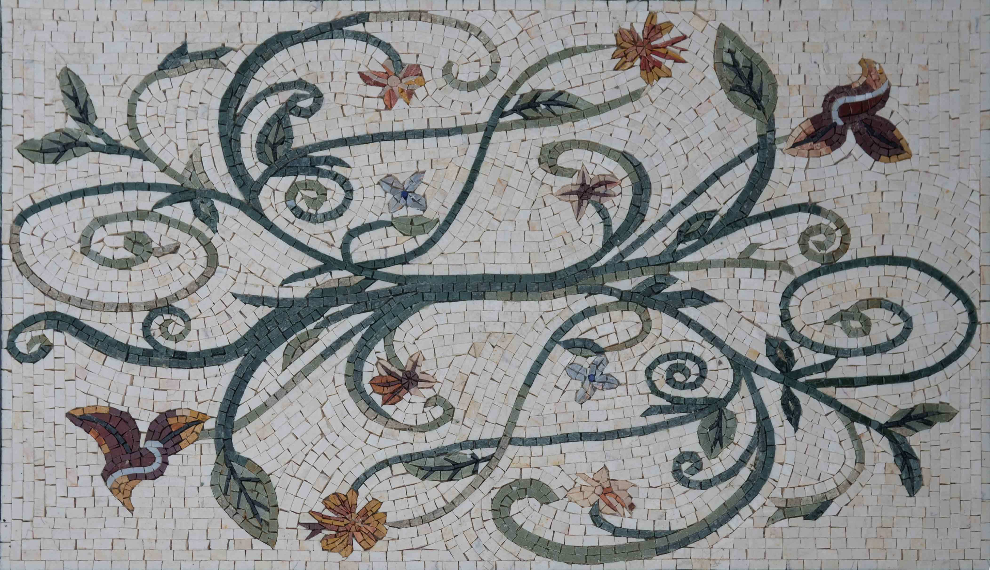 Intertwined Spring Flowers - Modern Home Decor Mosaic Luxury Handcrafted Natural Stone Art - Mesh Backing