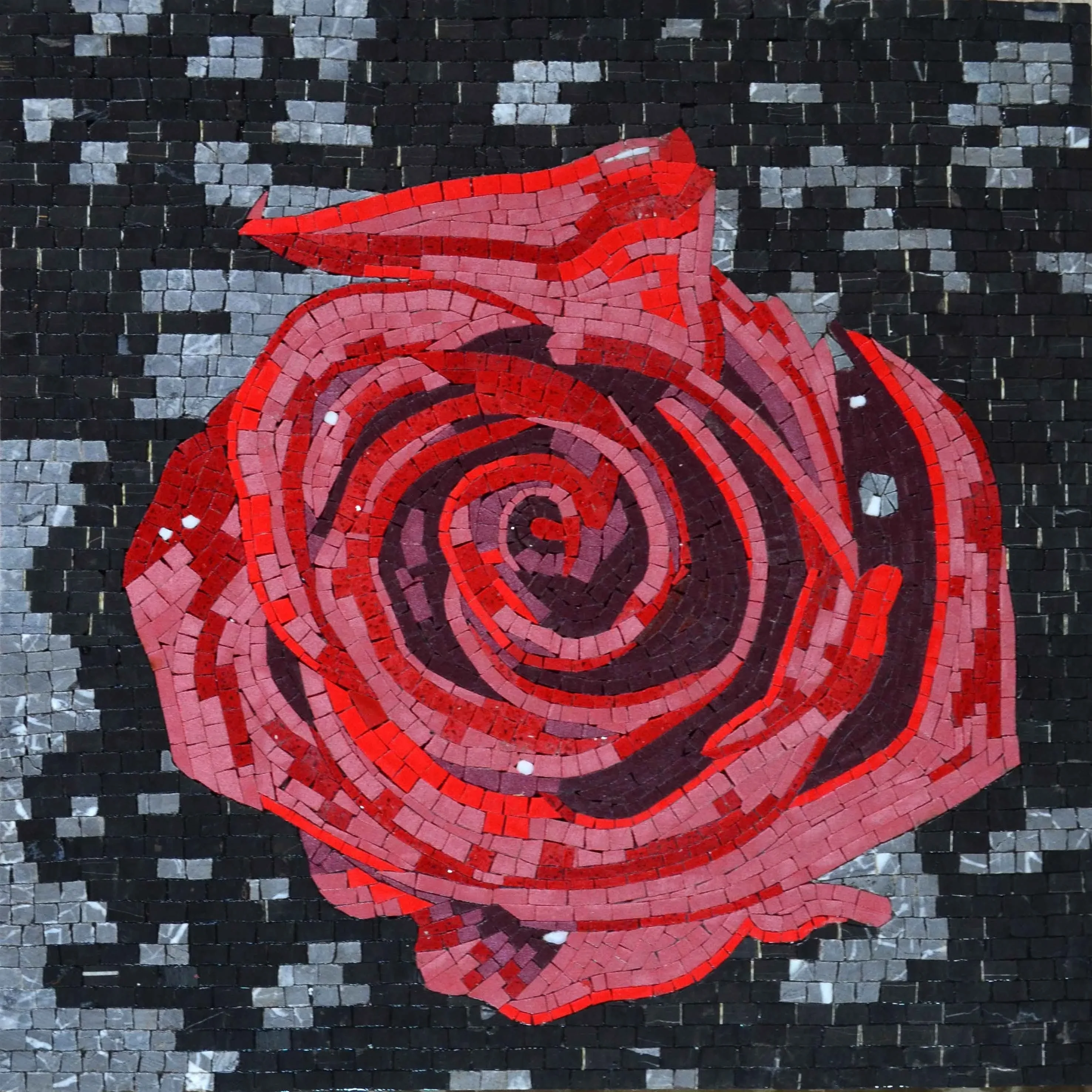 Floral Majesty - Marble Mosaic Alluring Flower - Mesh Backing
