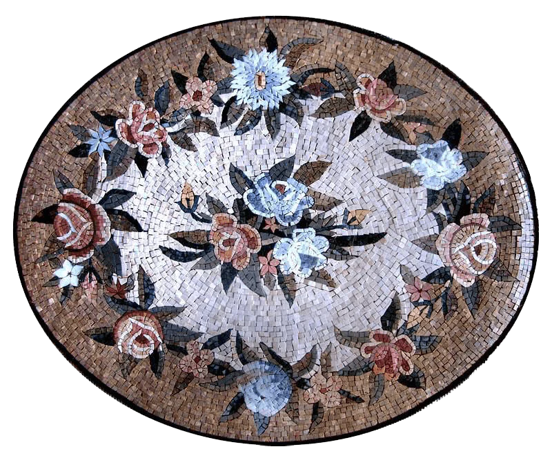 Enchanting Flower Wreath - Marble Mosaic Art Leaves Medallion - Mesh Backing