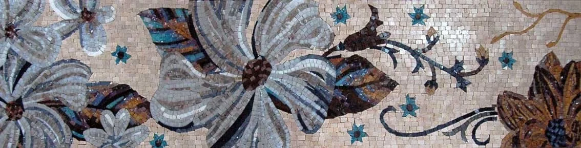Fiore Serene - Marble Mosaic Enchanting Floral Bloom Art For Sale - Mesh Backing