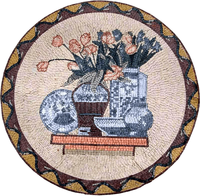 Still Life Floral Arrangement - Marble Mosaic Art Medallion - Mesh Backing
