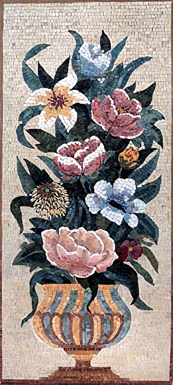 Floral Arrangement - Marble Mosaic Art The Roman Flower Pot - Mesh Backing