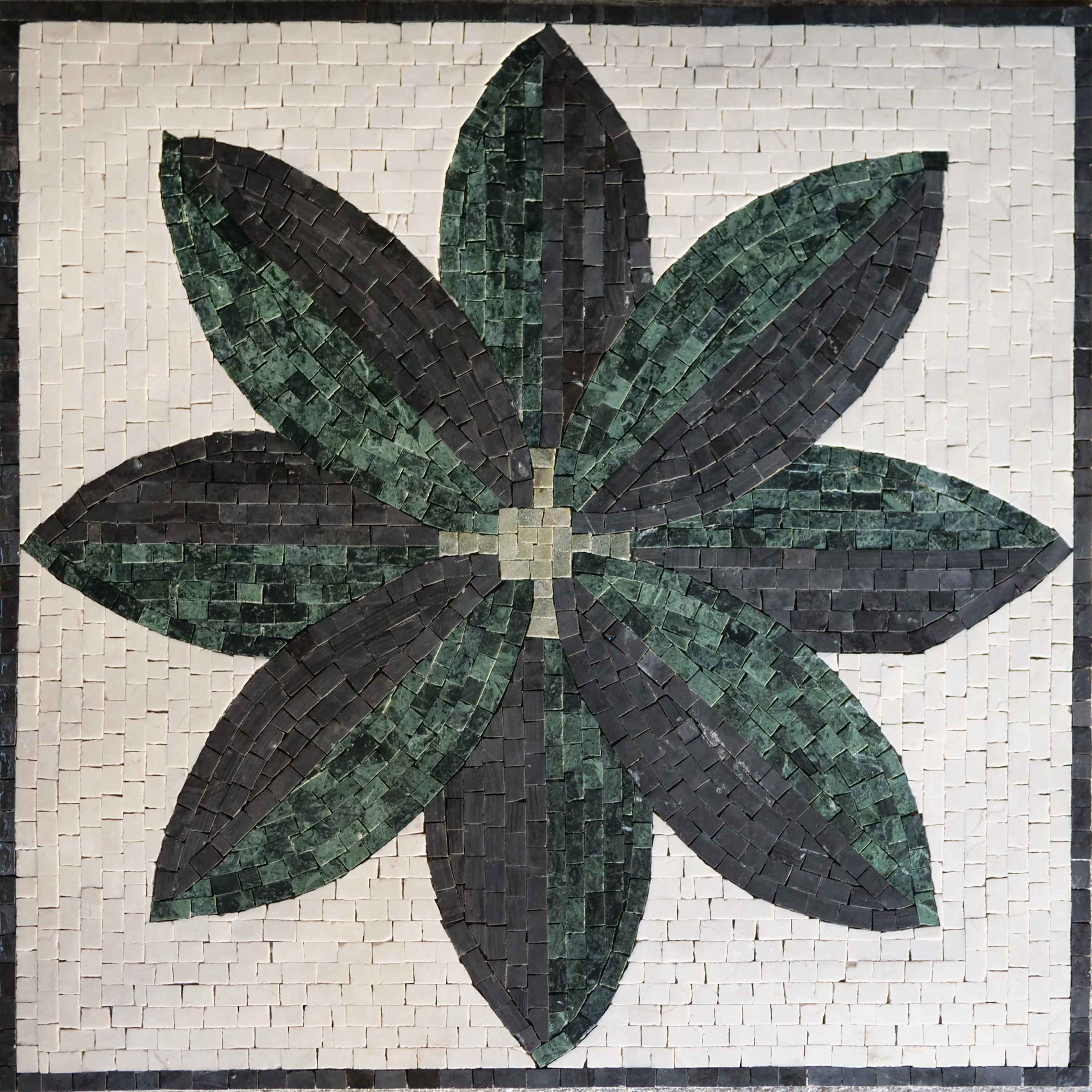 Geometric Bloom Motif - Marble Mosaic Mural Artwork - Mesh Backing