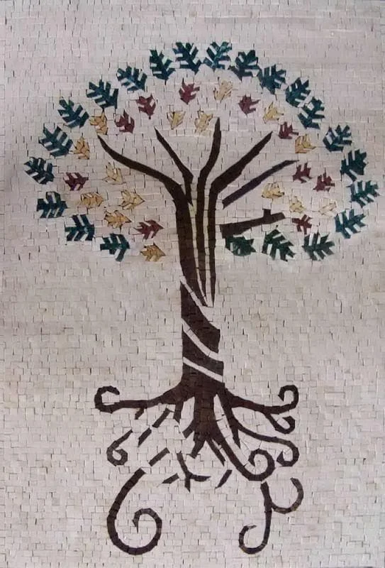 Majestic Rooted Tree - Marble Mosaic Sanskrit Designs - Mesh Backing
