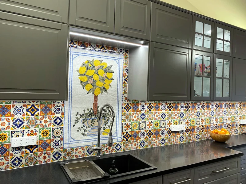 Geometric Mccan Lemon Tree - Marble Mosaic Designs Luxury Handcrafted Stone Art - Mesh Backing - Image 2