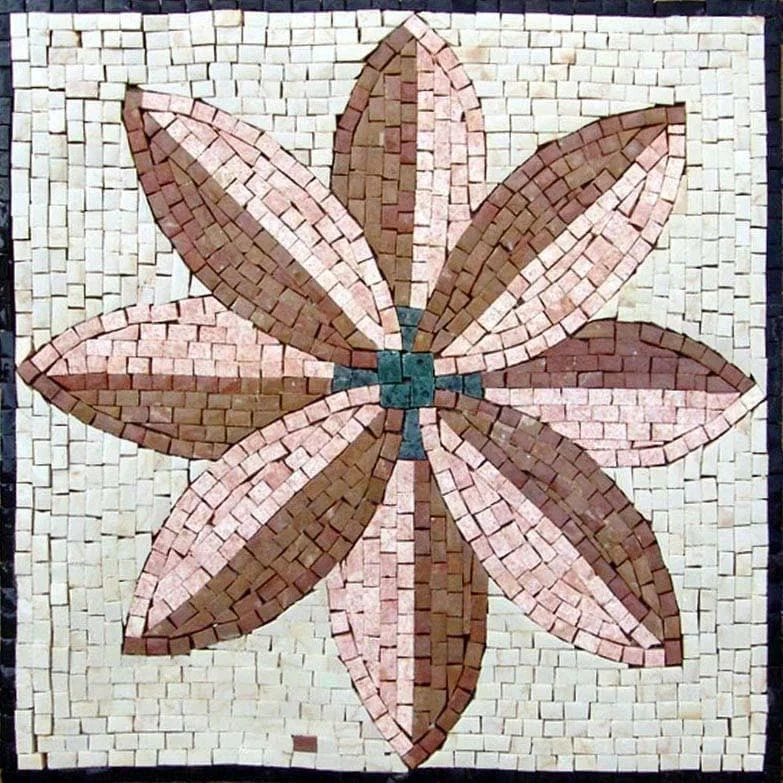 Geometric Bloom Motif - Marble Flower Mosaic Art Designs - Mesh Backing