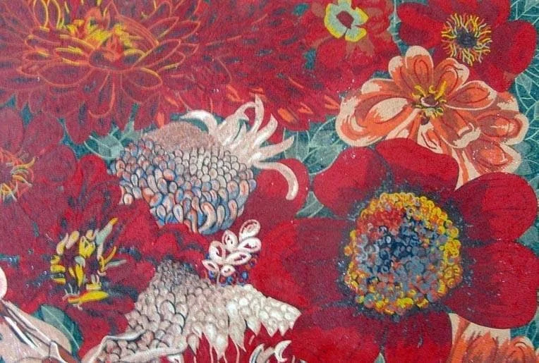 Floral Arrangement - Marble Mosaic Poinsettia Mural - Mesh Backing