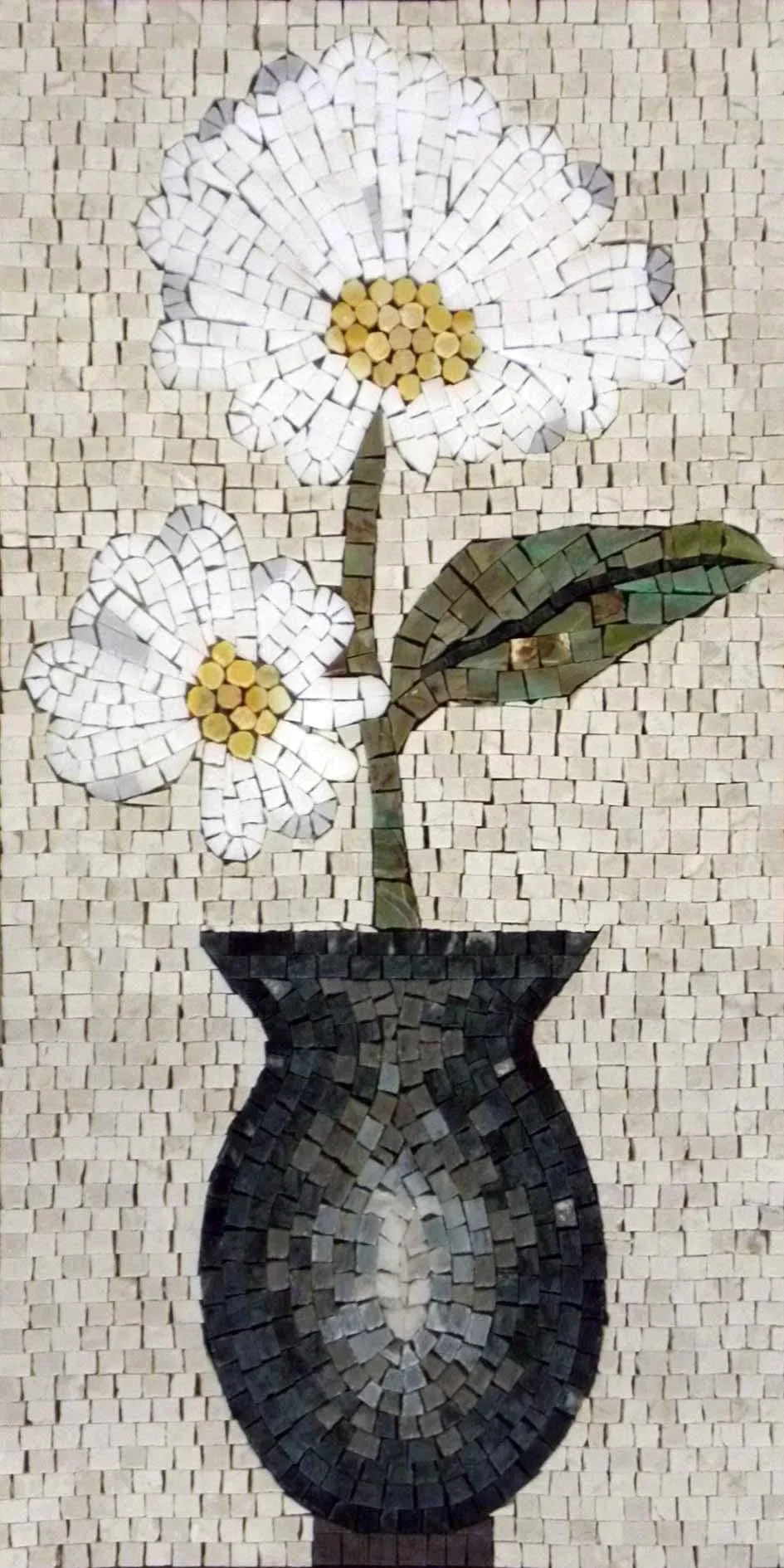 Floral Vase - Marble Mosaic White Daisy Design - Mesh Backing