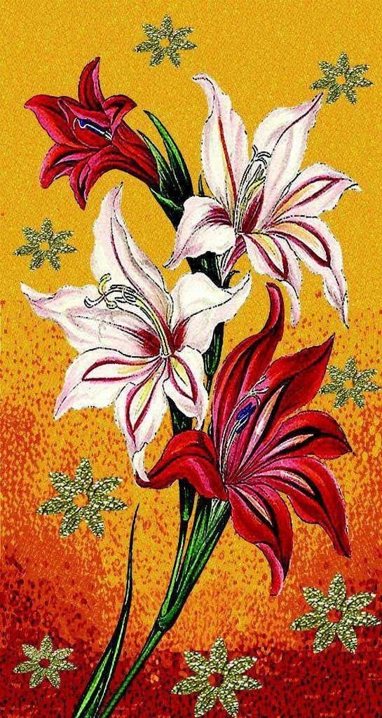 Floral Art - Glass Mosaic Enchanting Lily Bouquet Starry Flowers - Mesh Backing