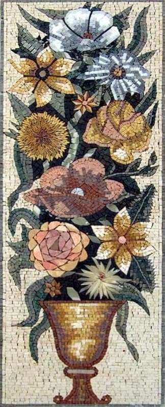 Floral Arrangement - Marble Mosaic Golden Pot Flower Blossoms - Mesh Backing