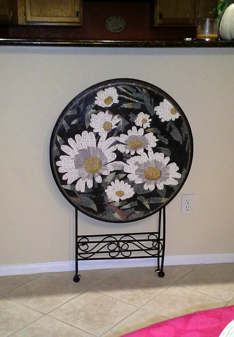 Floral Art - Marble Mosaic Daisies Medallion - Mesh Backing - Image 2