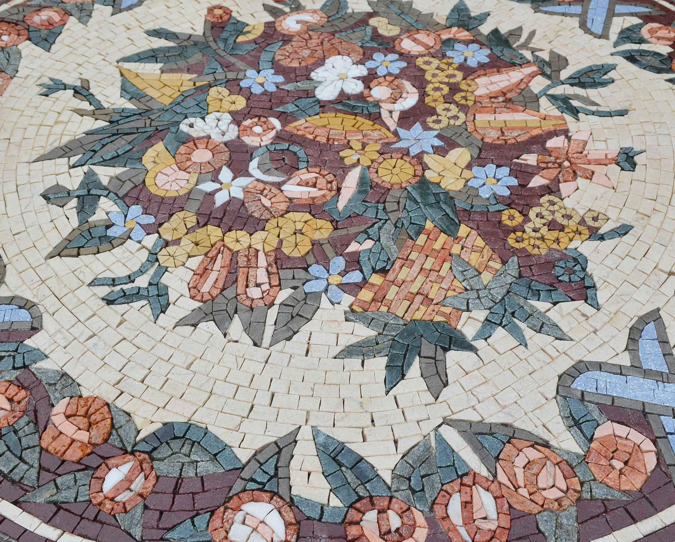 Floral Bouquet - Marble Mosaic Wall Murals Medallion - Mesh Backing - Image 2