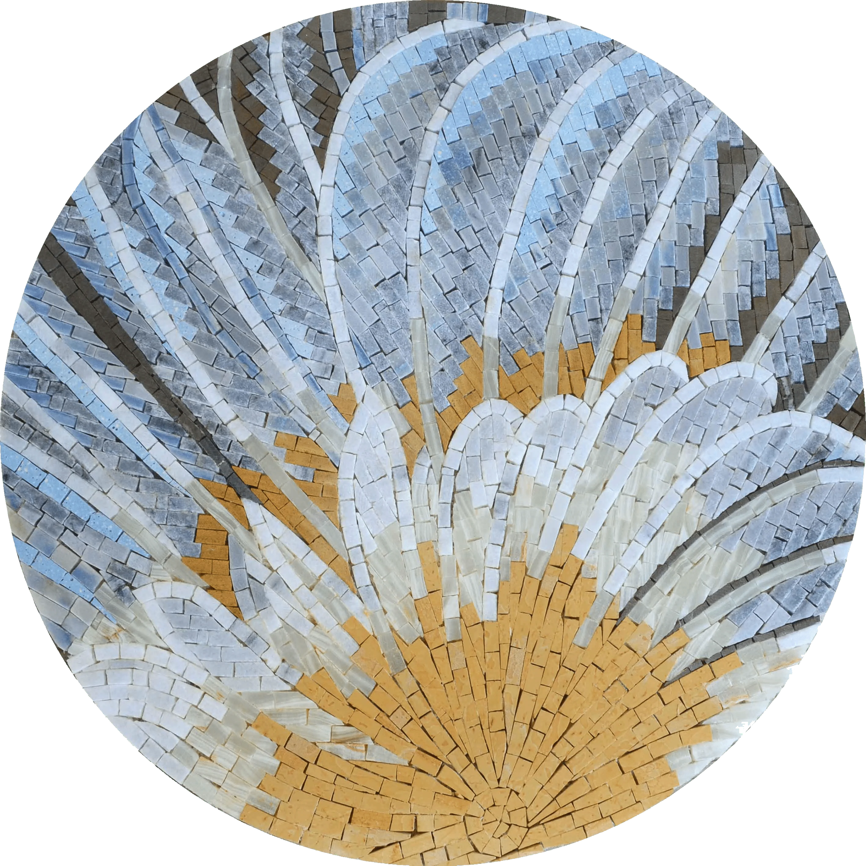 Geometric Fan Pattern - Marble Bathroom Mosaic Art Medallion - Mesh Backing