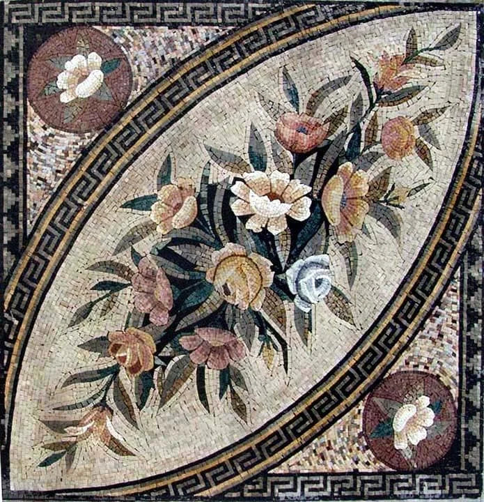 Enchanting Floral Arrangement - Marble Mosaic Paisley Design - Mesh Backing