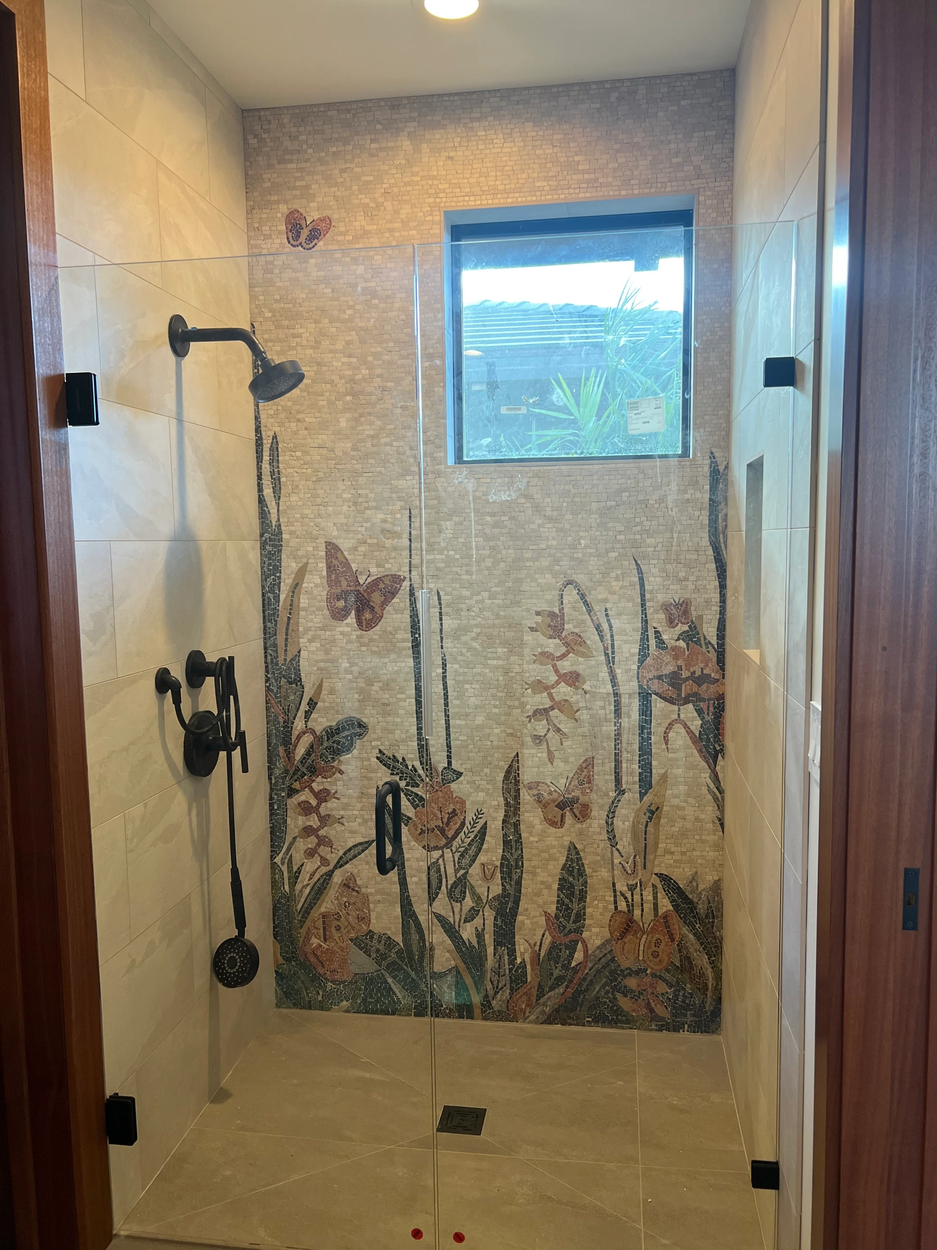 Patterned Butterfly Garden - Shower Niche Mosaic Wall Art - Mesh Backing - Image 2