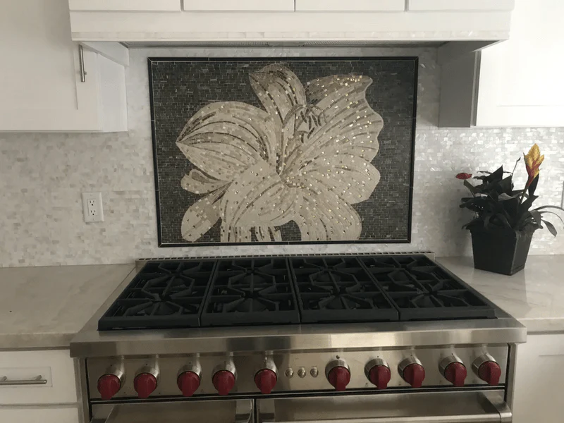 Floral Majesty - Marble Mosaic White Lily Flower Wall Art - Mesh Backing - Image 3