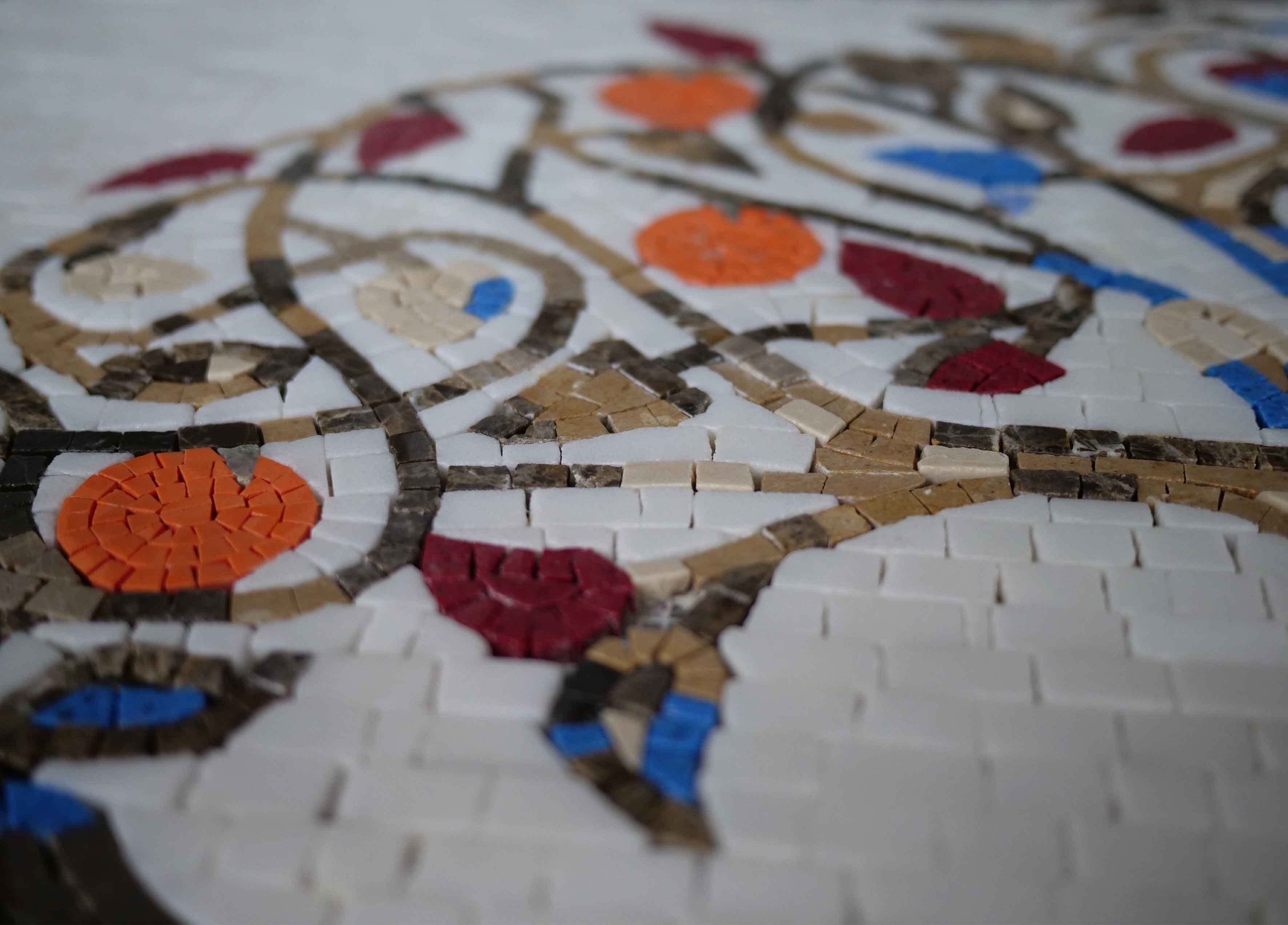 Interwoven Branches Tree - Marble Seahorse Mosaic Medallion - Mesh Backing - Image 2