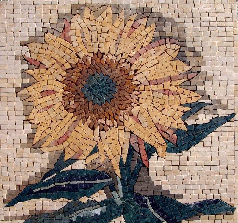 Floral Sunflower Bloom - Mosaic Artwork Tile Art - Mesh Backing