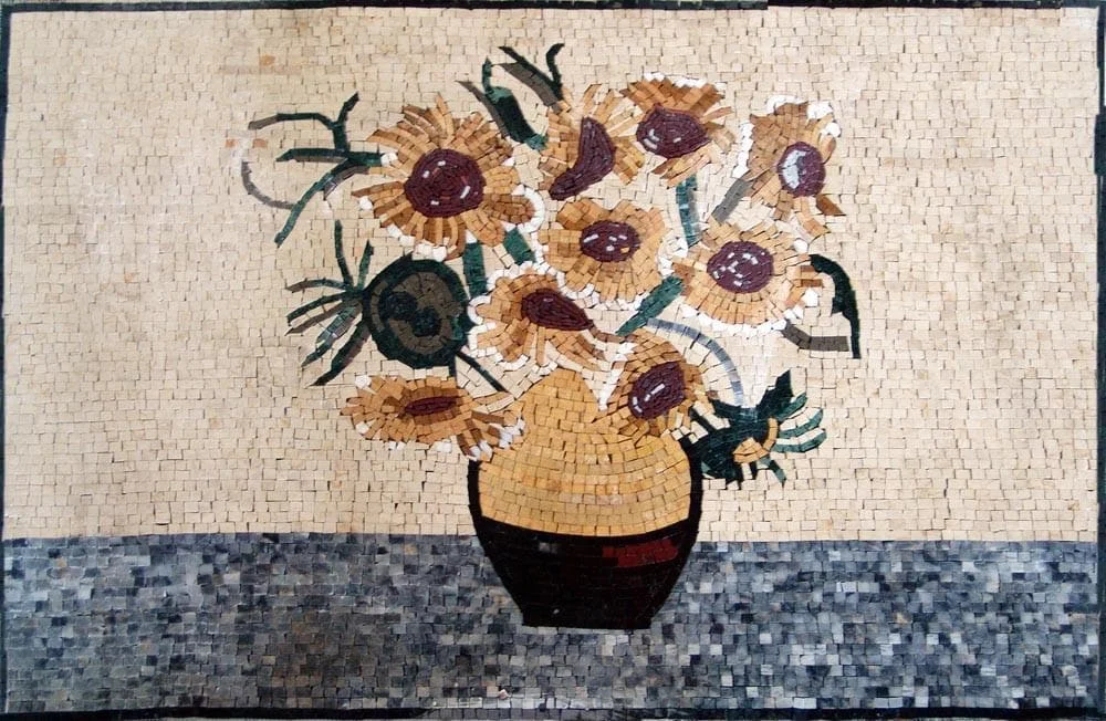 Vincent Van Gogh Sunflowers - Marble Mosaic Reproduction Sunflower Paintings - Mesh Backing