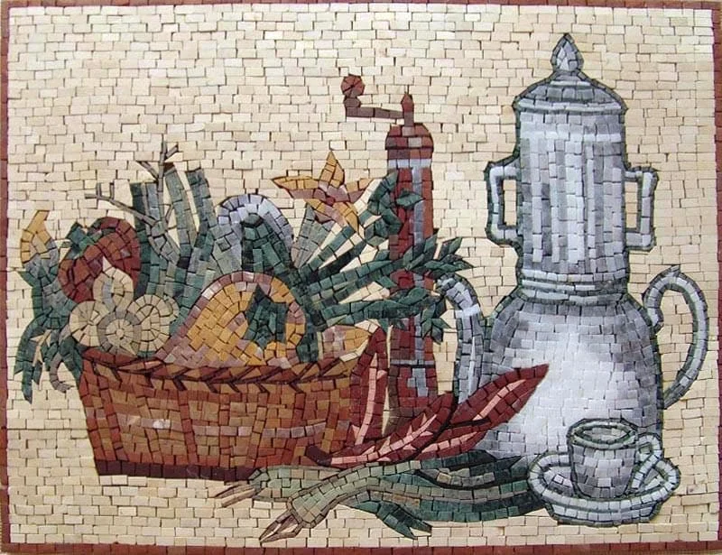 Still Life Arrangement - Marble Mosaic Kitchen Backsplash Art - Mesh Backing