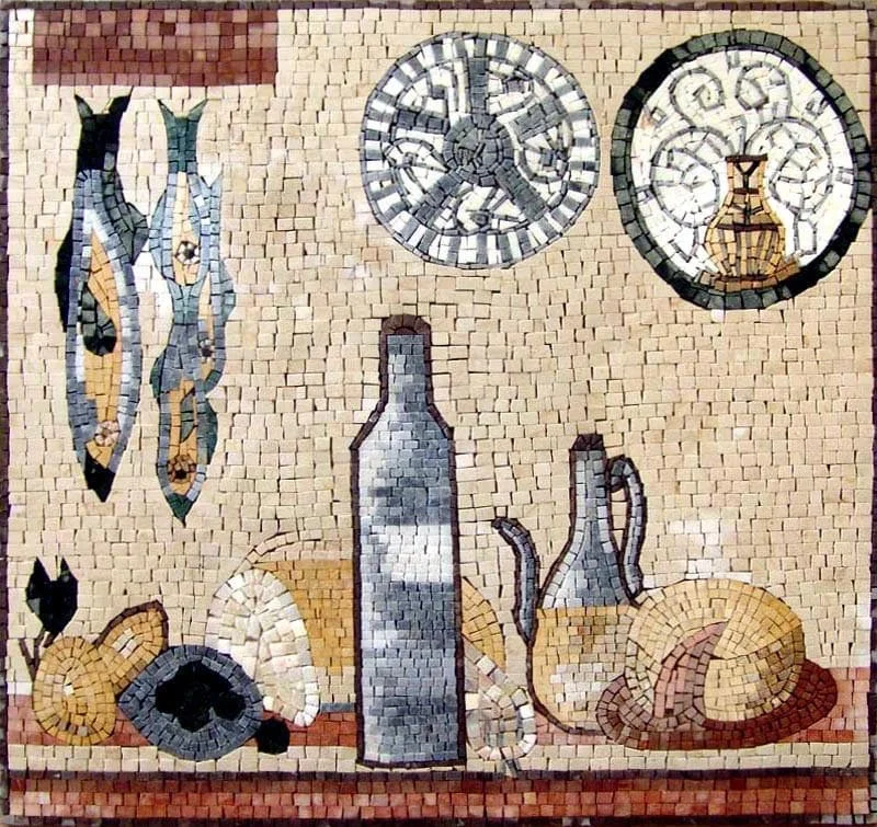 Still Life With Fish - Marble Mosaic Patterns Pesca - Mesh Backing
