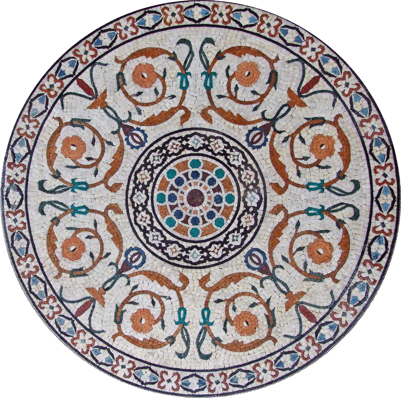 Circular Flower Pattern - Marble Mosaic - Mesh Backing