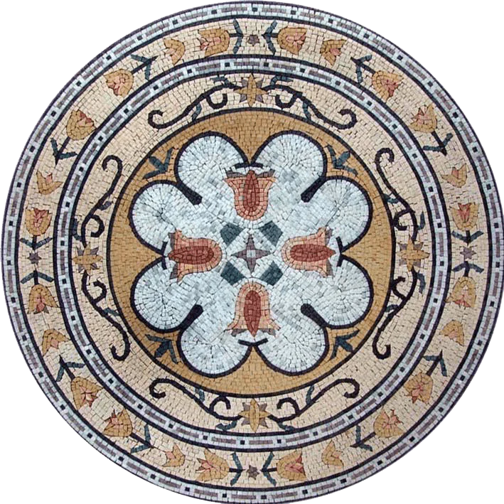 Circular Flower Pattern - Marble Mosaic - Mesh Backing