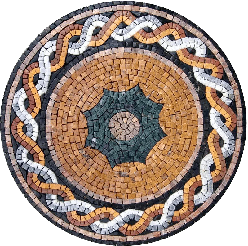 Geometric Star Pattern - Compass Pool Medallion Mosaic Circular Stone - Mesh Backing