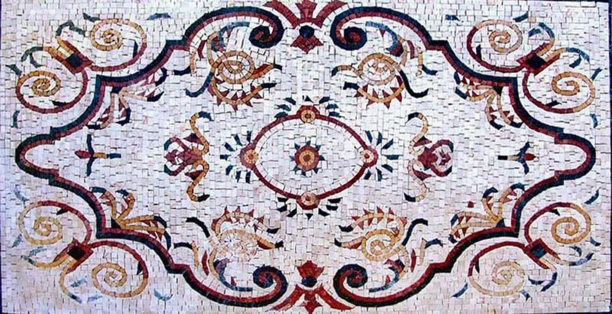 Floral Swirls - Marble Mosaic Damask - Mesh Backing