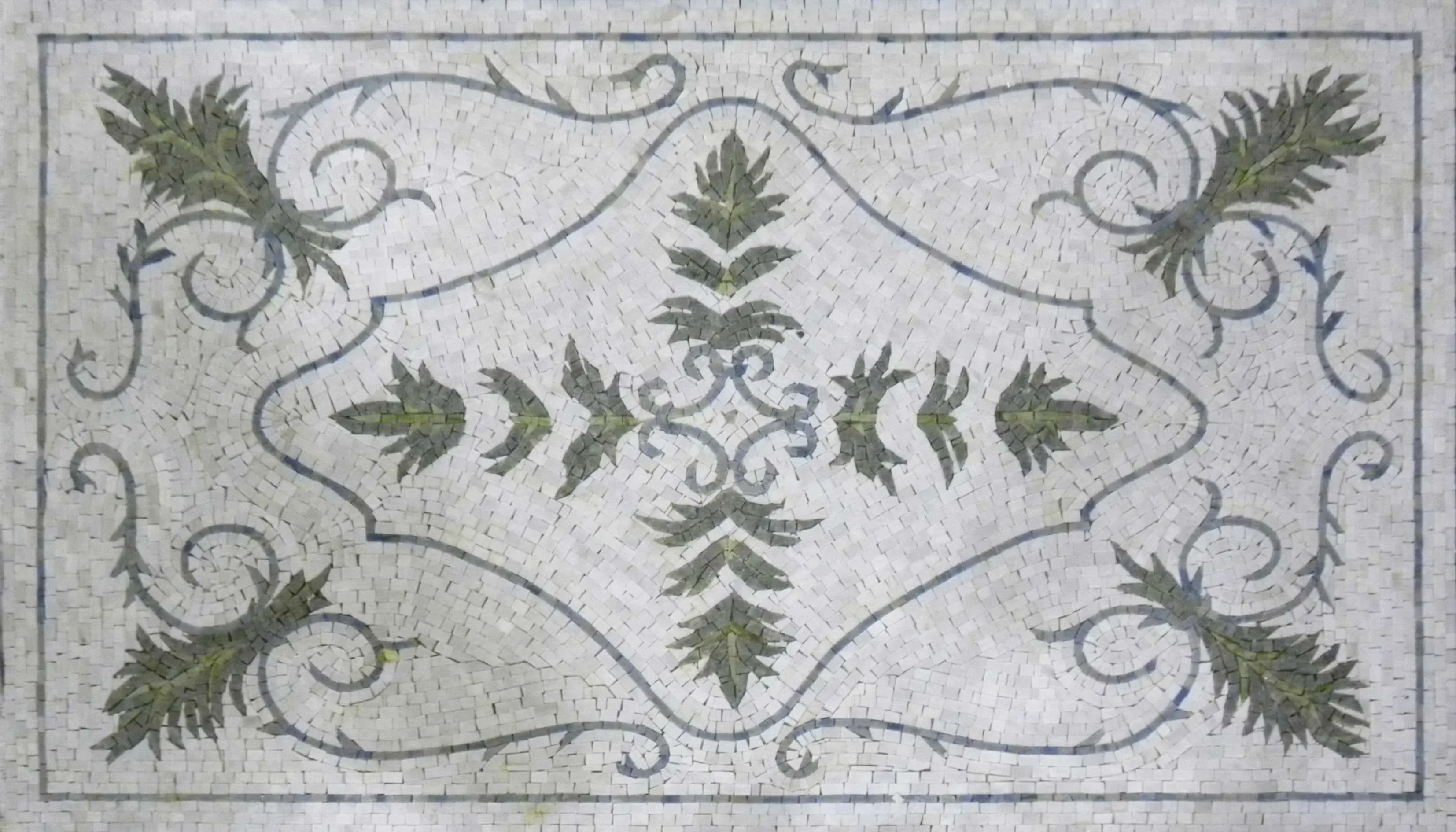 Enchanting Palmette Design - Marble Mosaic Rug Decorative - Mesh Backing