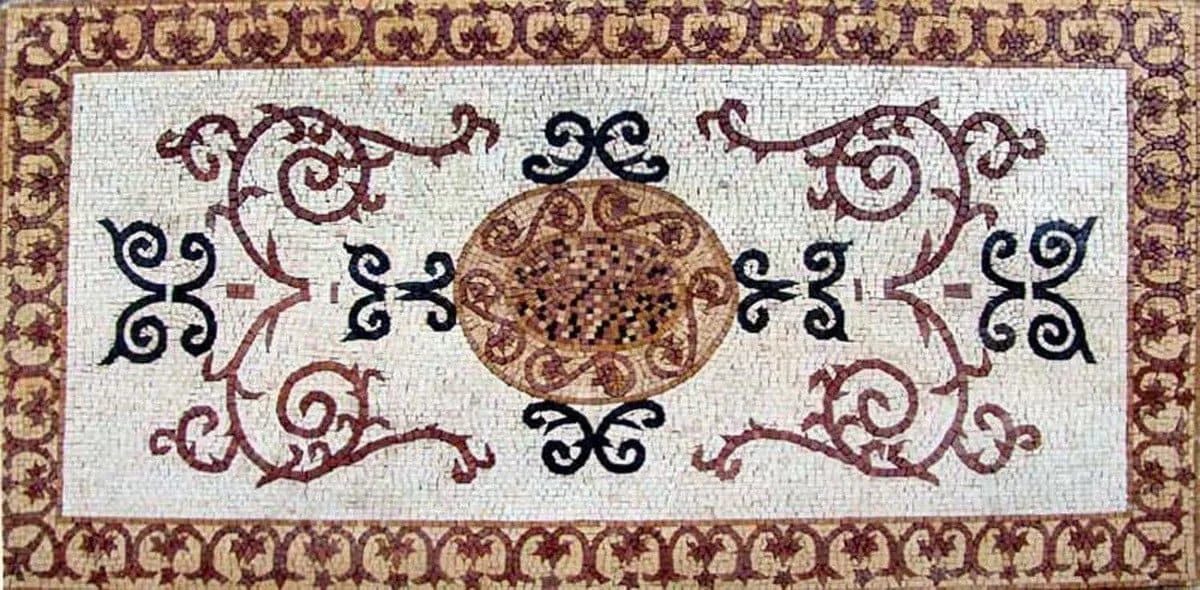 Distinguished Floral Swirls - Marble Mosaic Design - Mesh Backing