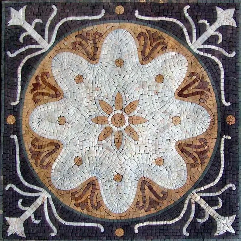 Enchanting Floral Bloom - Marble Mosaic Medallion Art - Mesh Backing