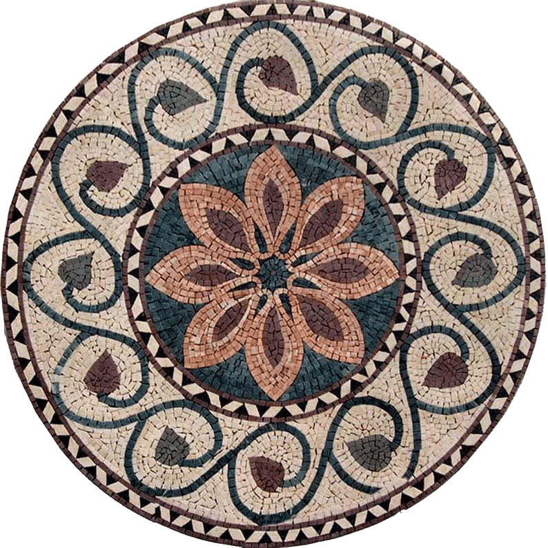 Floral Swirl Pattern - Marble Mosaic Flower Medallion - Mesh Backing