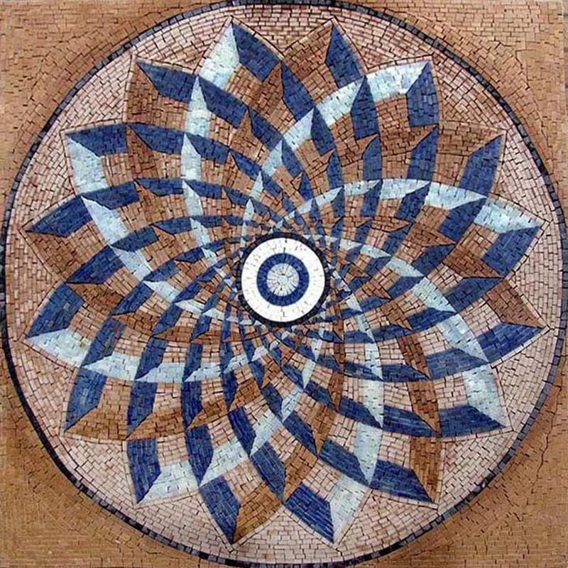 Enriched Circular Swirl - Marble Mosaic Geometric Blossom - Mesh Backing