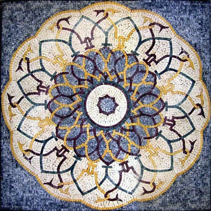Geometric Floral Decor - Marble Mosaic Tile - Mesh Backing