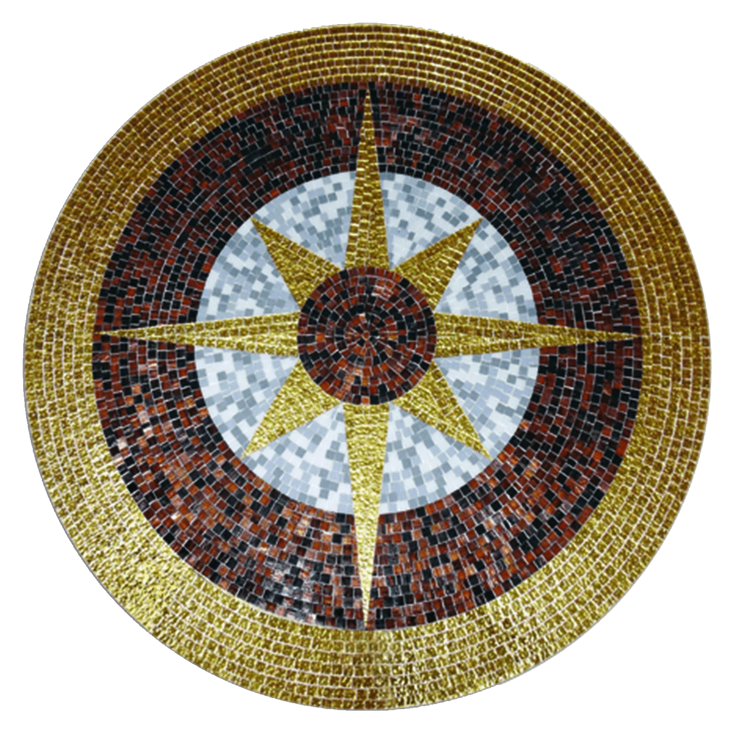 Star Pattern - Glass Mosaic Garden Art Compass Medallion - Mesh Backing