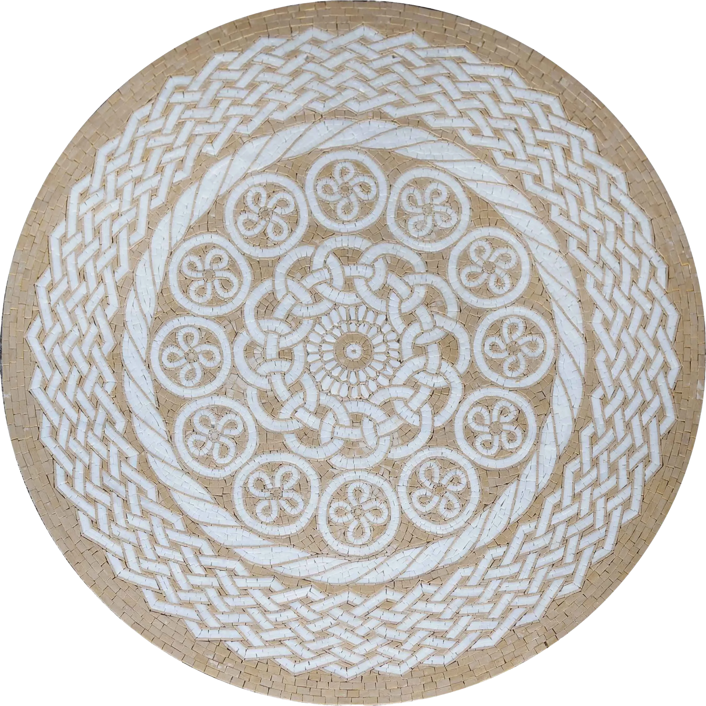 Circular Knotwork Pattern - Marble Mosaic Tile Fireplace Geometric Art - Mesh Backing