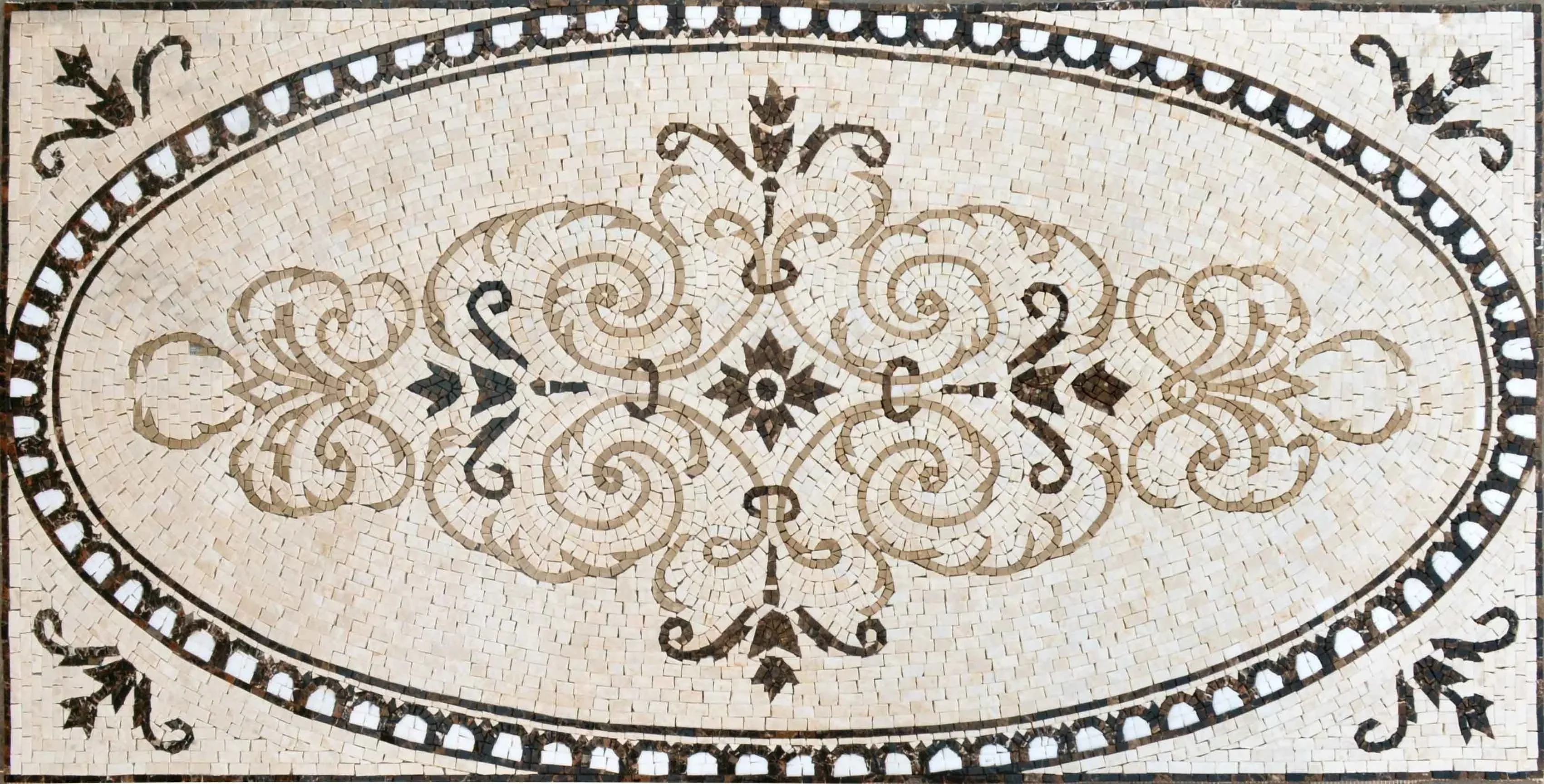 Floral Swirl Motif - Marble Mosaic Geometric Pattern - Mesh Backing