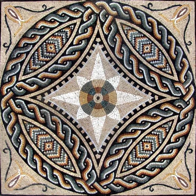 Enigmatic Woven Pattern - Marble Mosaic Geometric Roman Panel - Mesh Backing