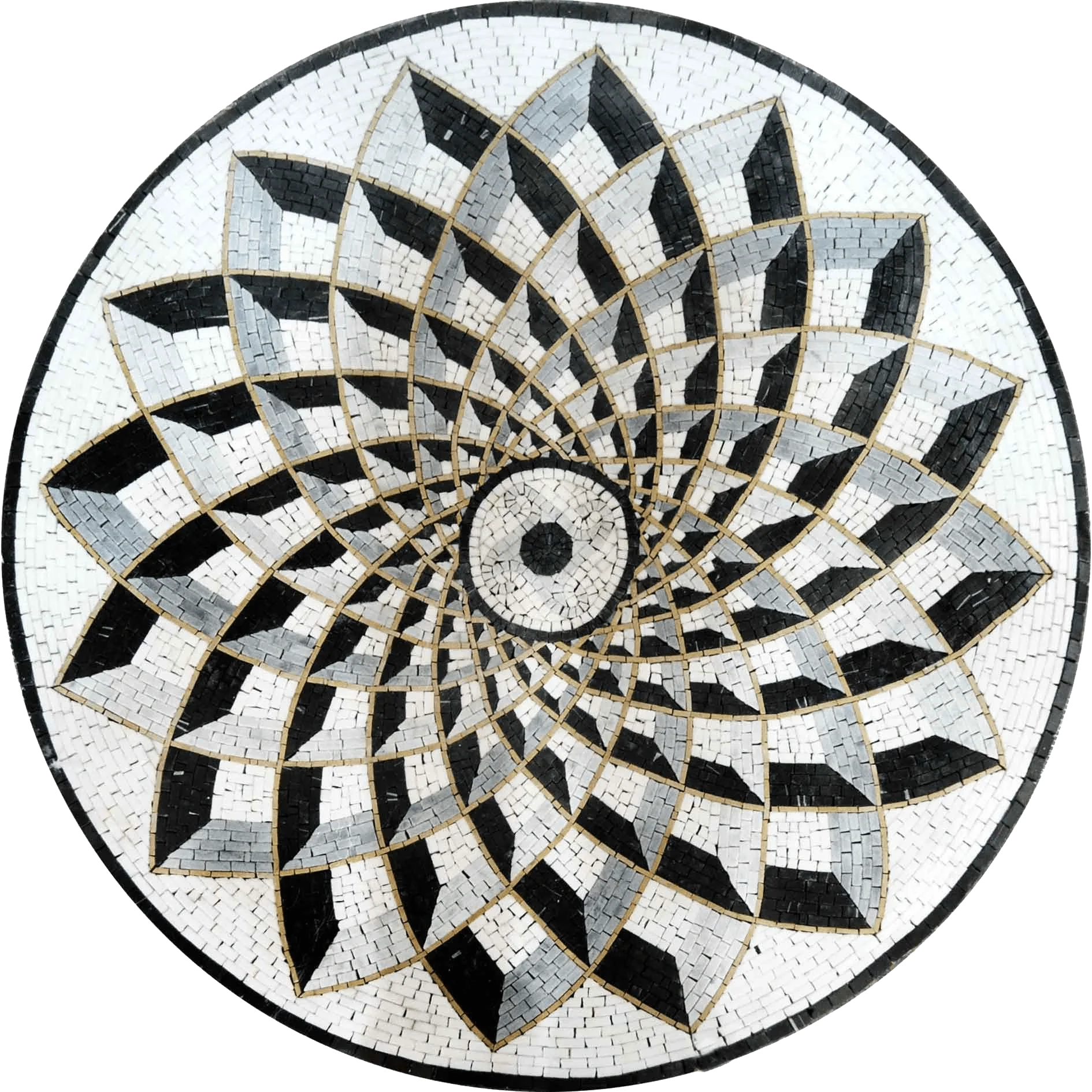 Geometric Swirl Pattern Handmade Medallion - Marble Mosaic - Mesh Backing
