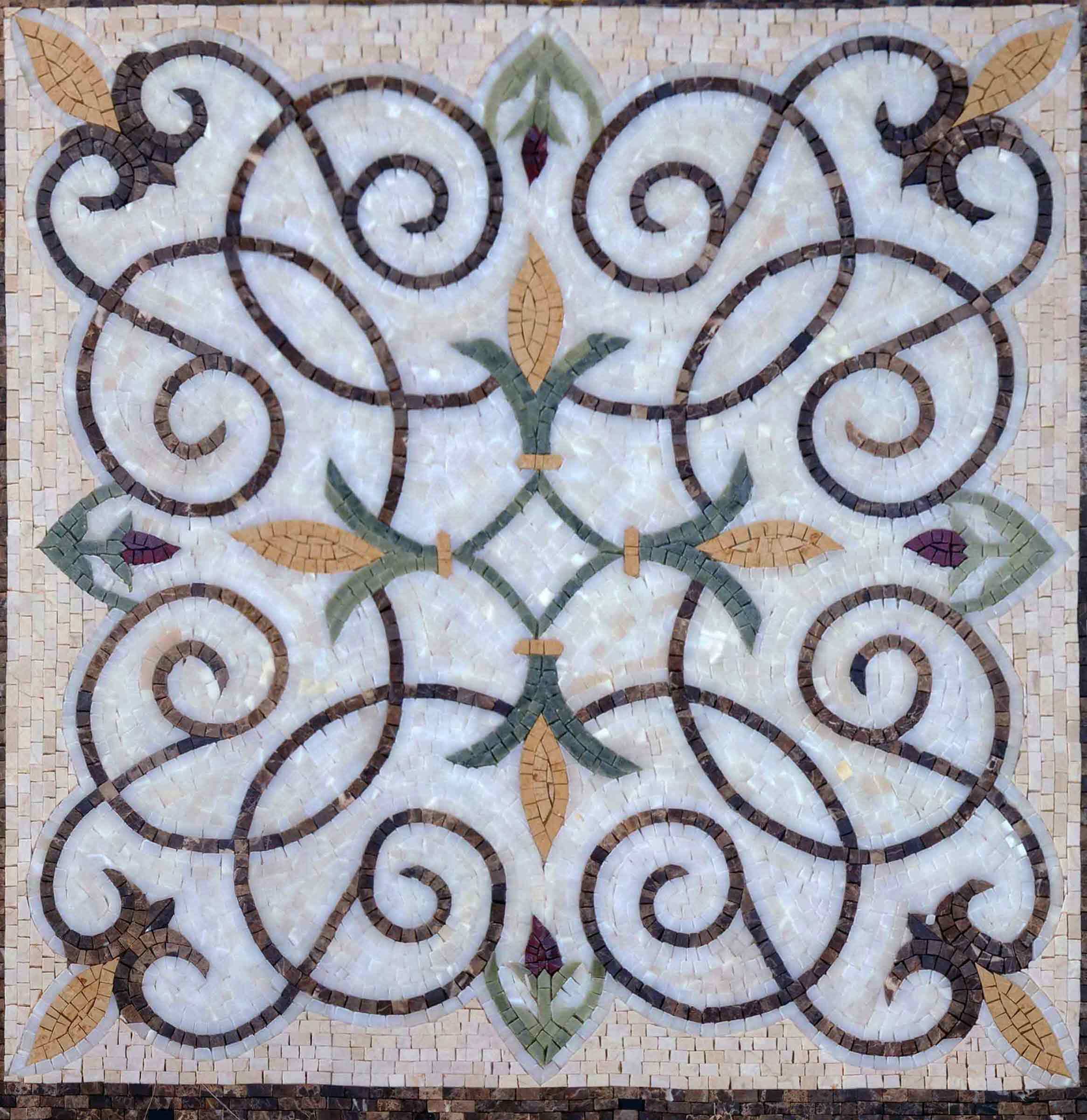 Swirling Vine Geometric - Klimt Mosaic Tiles Intricate Arabesque Backsplash Tile - Mesh Backing
