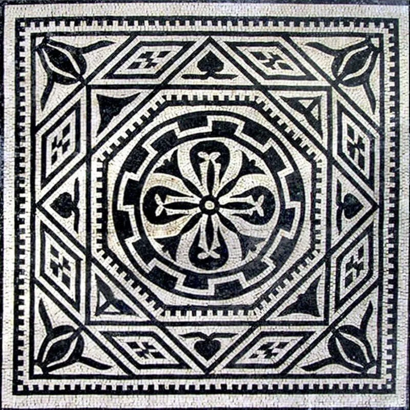 Abstract Geometric - Marble Mosaic Panel Ovid - Mesh Backing