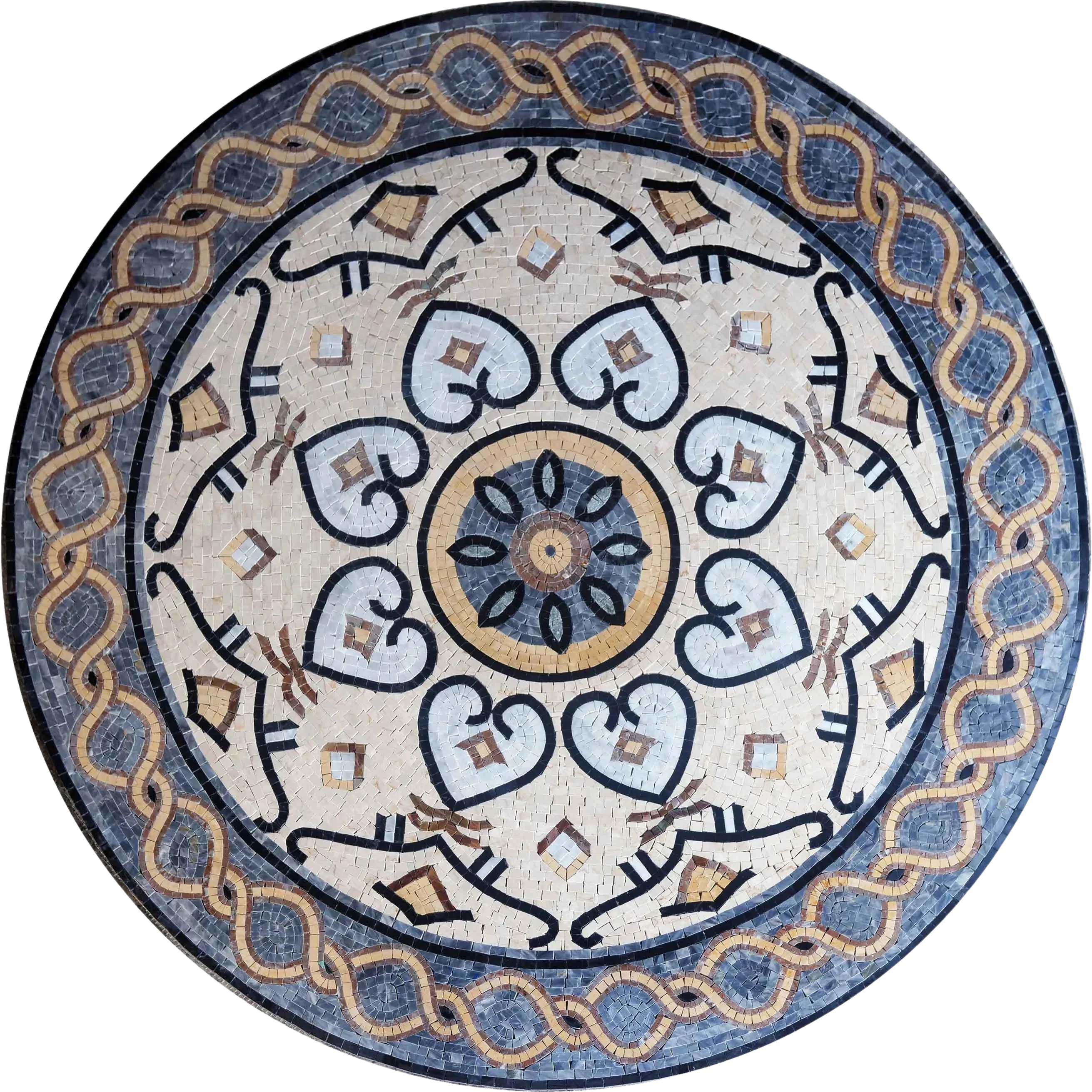 Geometric Heart Pattern - Marble Mosaic Medallion Art - Mesh Backing