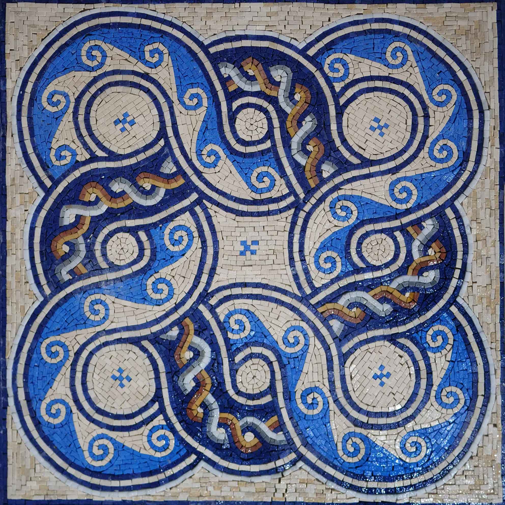Interwoven Swirl Geometric - Marble Seahorse Mosaic Artwork - Mesh Backing