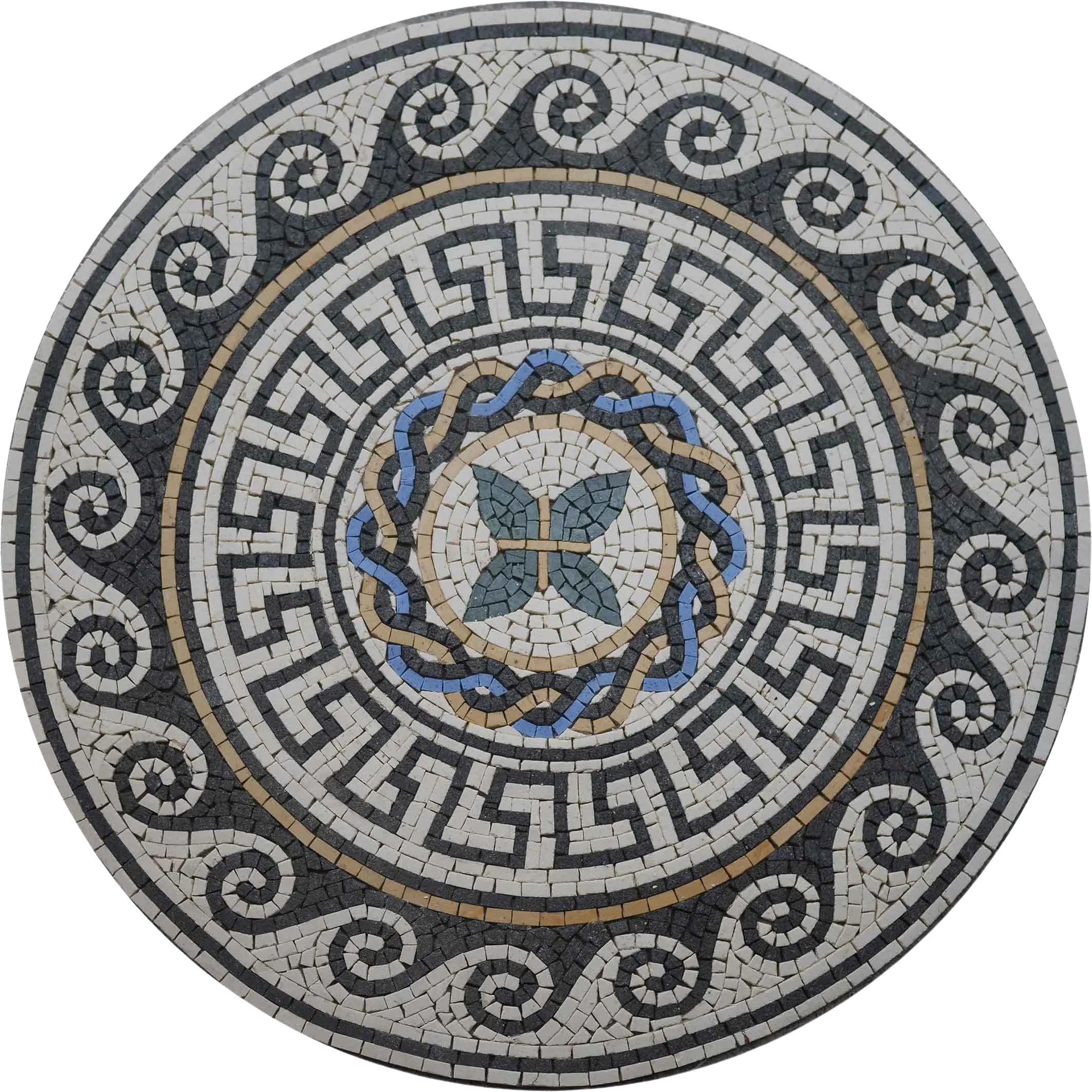 Geometric Swirl Pattern - Marble Seahorse Mosaic Medallion - Mesh Backing