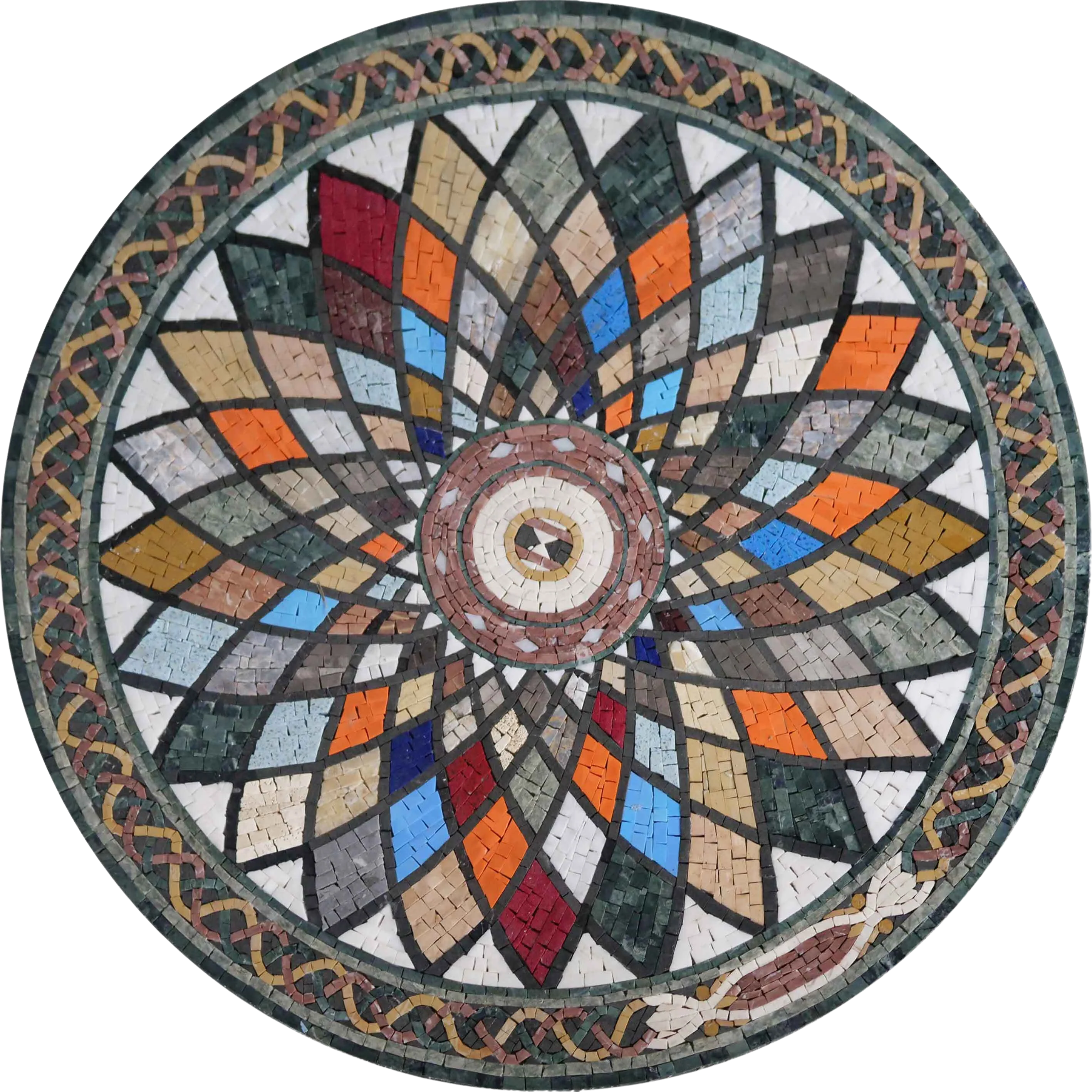 Geometric Starburst - Marble Gaudi Mosaic Medallion - Mesh Backing