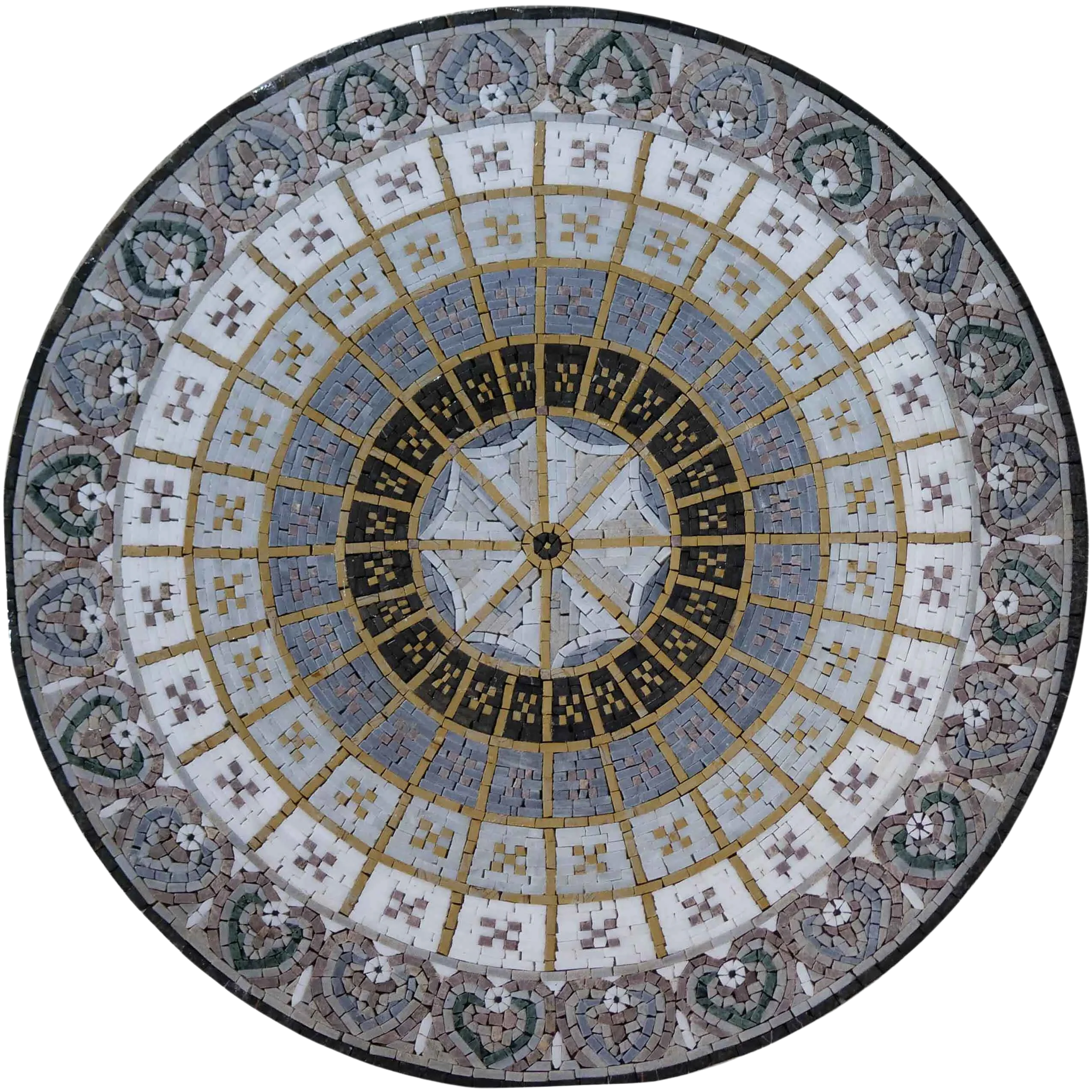 Mma Geometric Star Pattern Medallion - Marble Mosaic Border - Mesh Backing